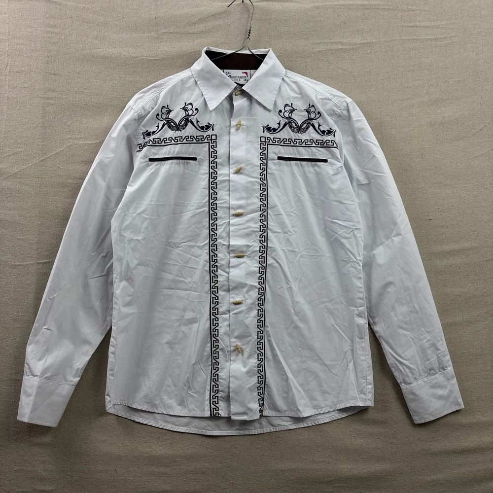 Ace of Diamond Western Shirt Mens Medium White Embroidered Toggle Button